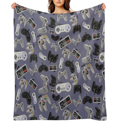 Old School Video Game Controllers - Repeating Pattern Throw Blanket