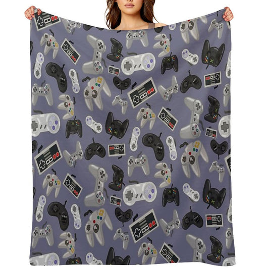 Old School Video Game Controllers - Repeating Pattern Throw Blanket