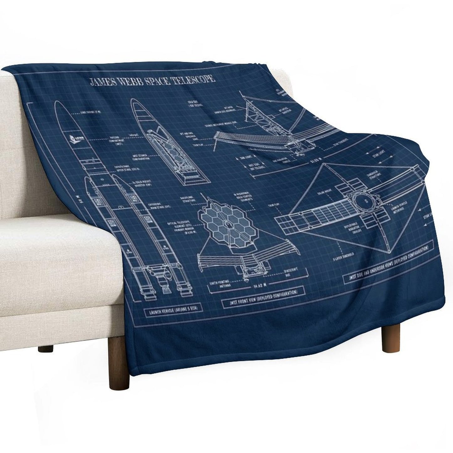 James Webb Space Telescope (Navy Blueprint) Throw Blanket