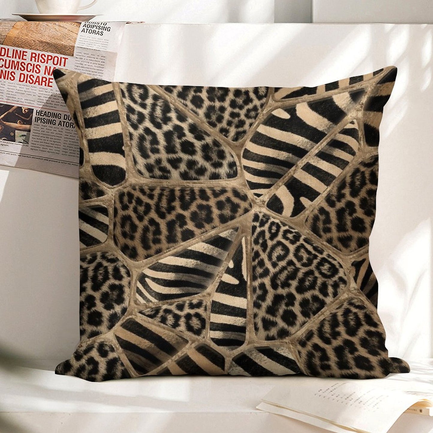Animal Print - Leopard And Zebra - Pastel Gold Linen Throw Pillow Cover