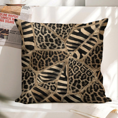 Animal Print - Leopard And Zebra - Pastel Gold Linen Throw Pillow Cover