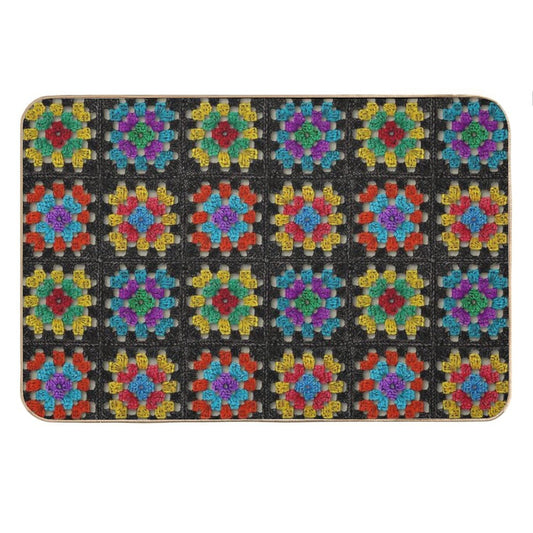 Granny Square Retro Crochet Afghan Blanket Bath Mat