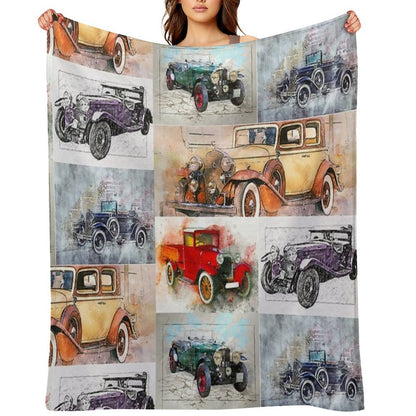 Classic Vintage Cars Montage #4 Throw Blanket