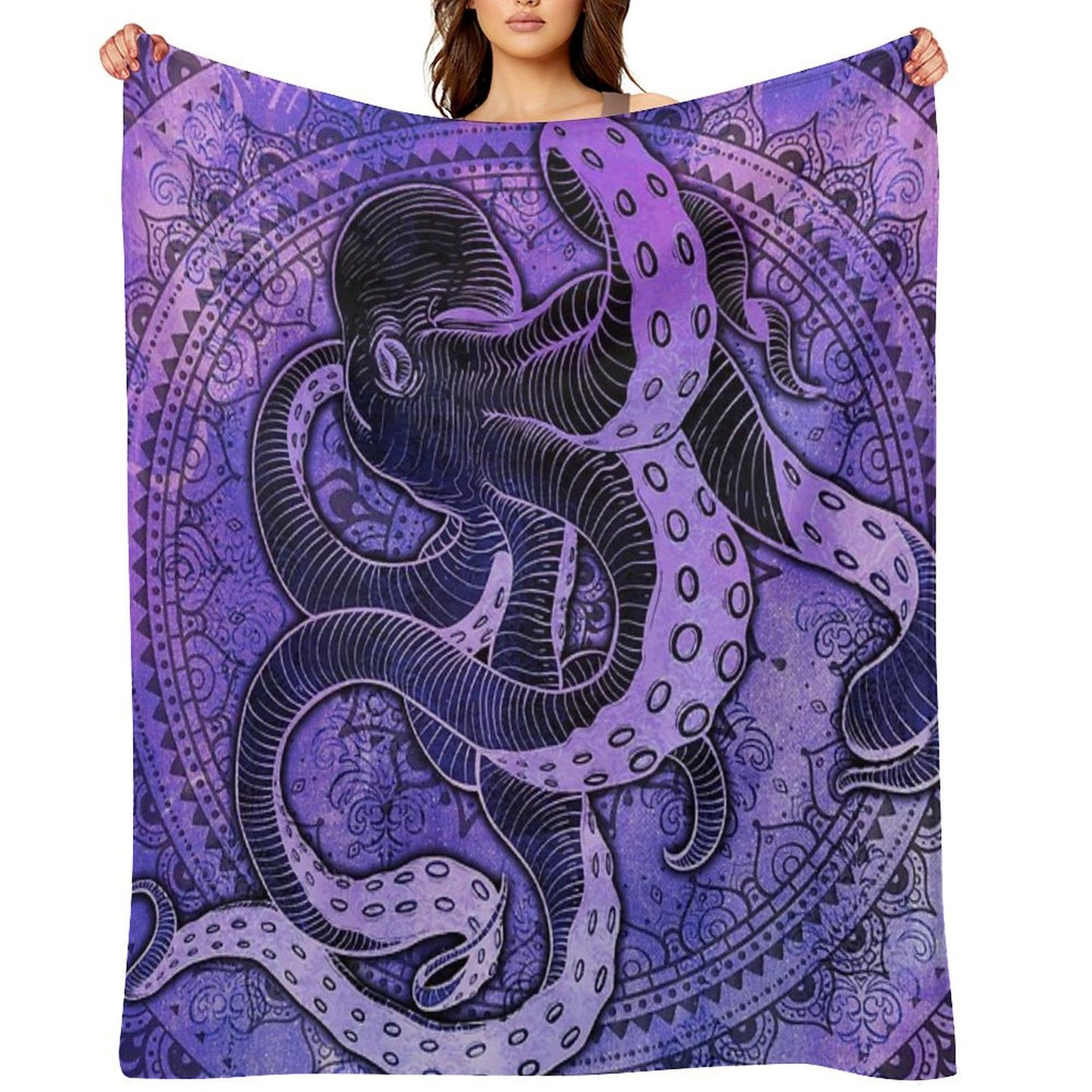 Octopus on Damask - Purple Edition Throw Blanket