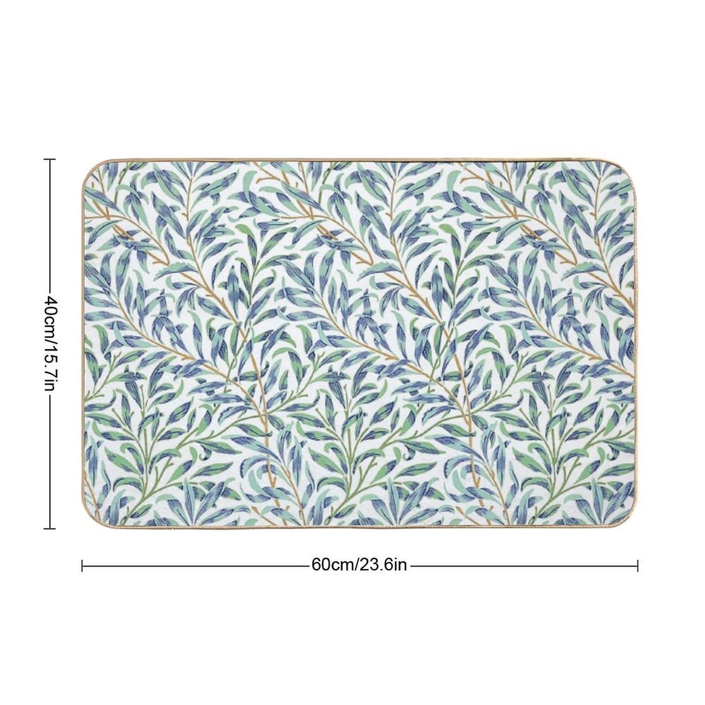 Willow Bough by William Morris - Seamless-  Blue And Green Leaves on Off White Background Bath Mat
