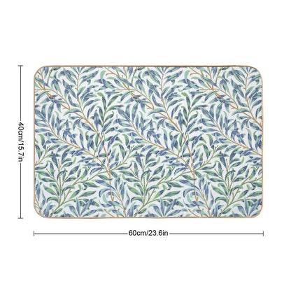 Willow Bough by William Morris - Seamless-  Blue And Green Leaves on Off White Background Bath Mat