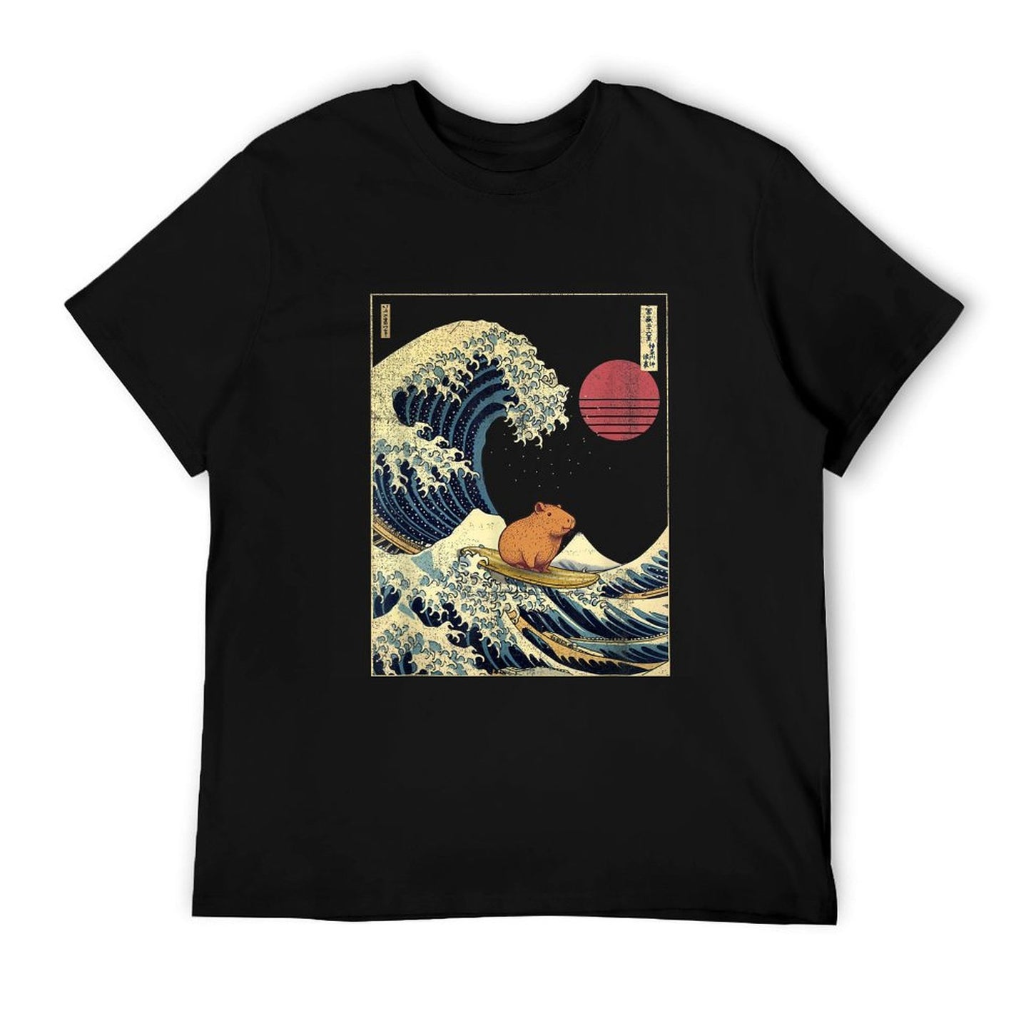 Capybara Japanese Kanagawa Wave Funny Surf Animal  Easy-care T-Shirt