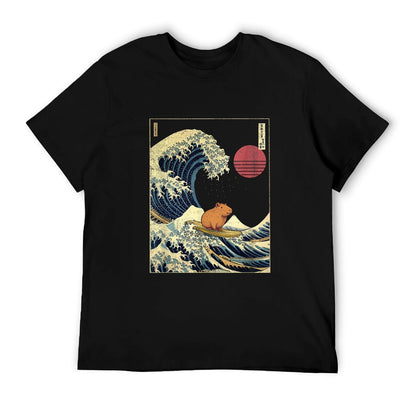 Capybara Japanese Kanagawa Wave Funny Surf Animal  Easy-care T-Shirt