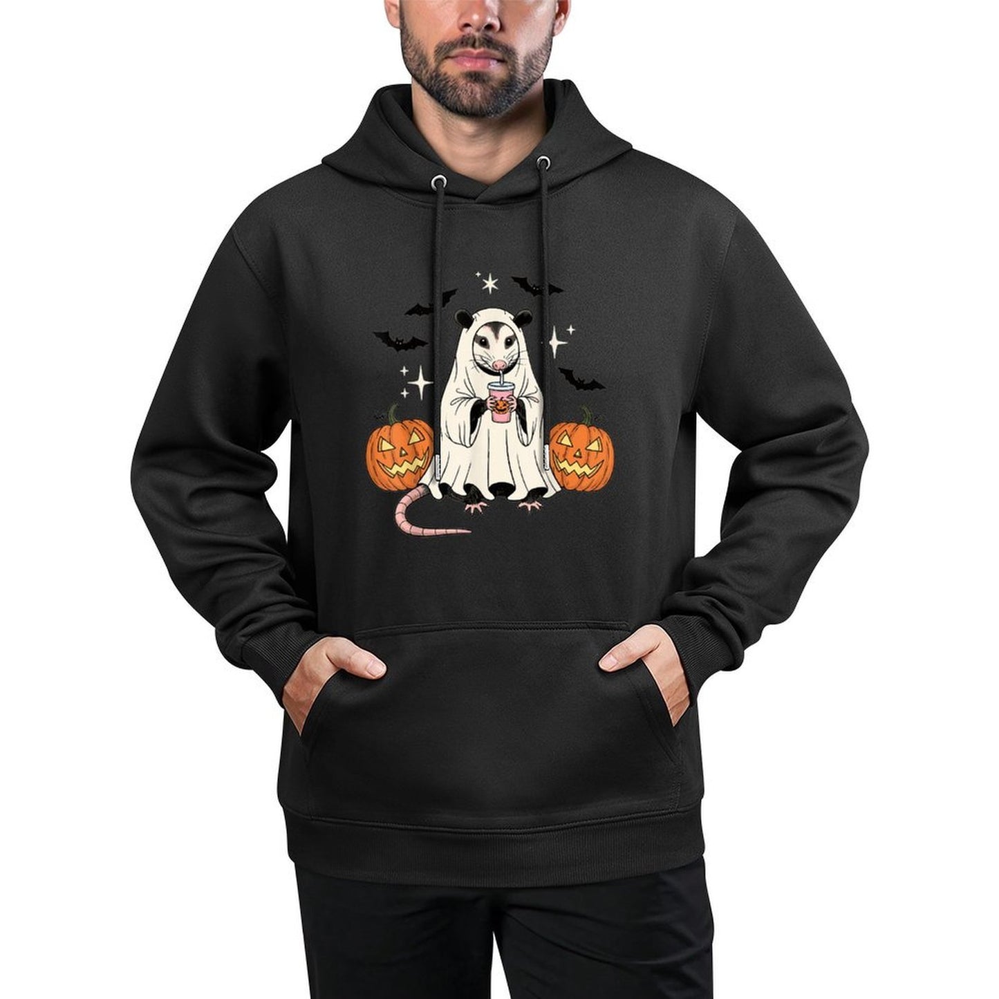 Spooky Possum Ghost Pumpkin Halloween Funny Cute Colorfast Hoodie