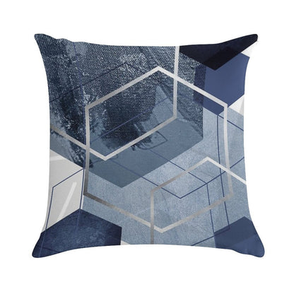 Blue And Grey Geo Soft Skin-Friendly Throw Pillow
