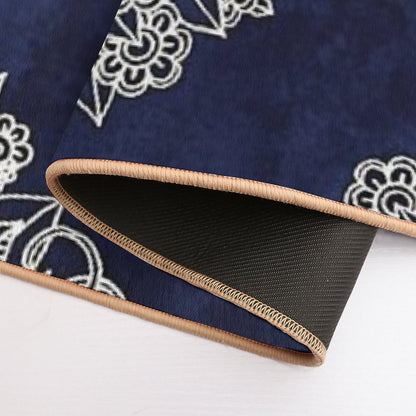 Cream Floral Moroccan Pattern on Deep Indigo Ink Bath Mat