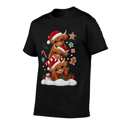 Cute Merry Christmas Highland Cow Christmas Santa Xmas  Breathable T-Shirt