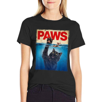 Paws Parody Black Cat Chasing A Cute Scared Mouse Top Kitten  Tagless Design T-Shirt