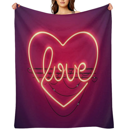 Love Heart Neon Sign Throw Blanket