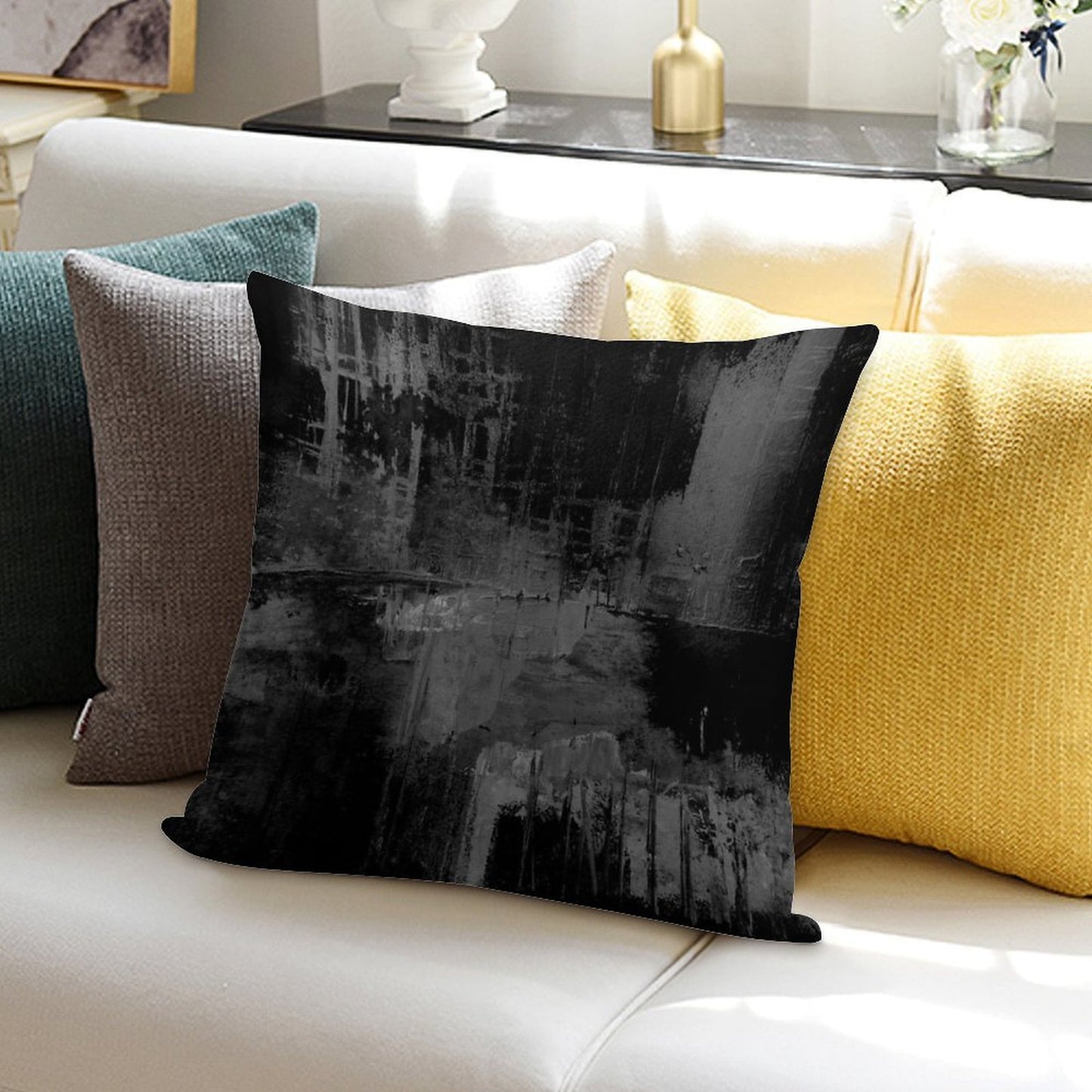 Black Gray Abstract Soft Luxury Feel Throw Pillow