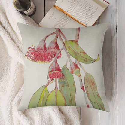 Flowering Silver Princess Eucalyptus Watercolor Linen Throw Pillow Cover