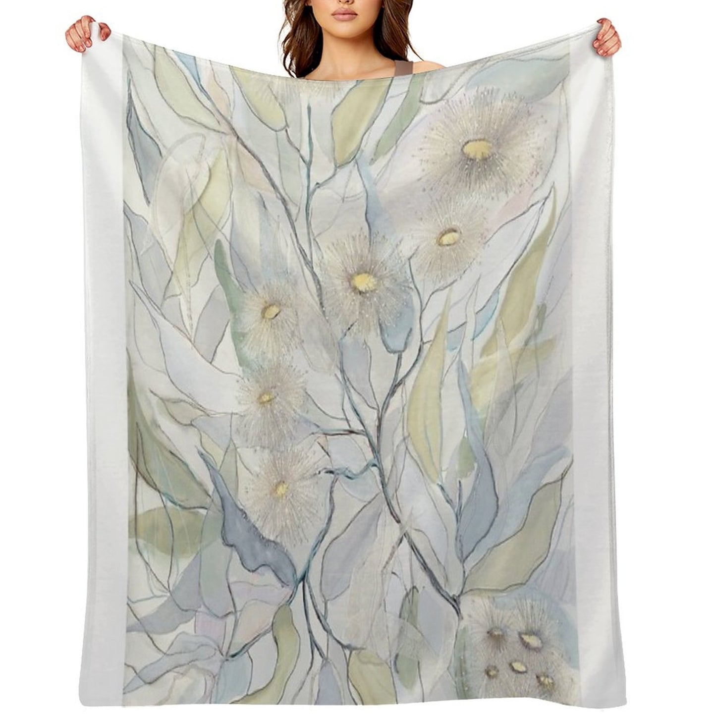 Soft Gentle Gum Leaves And Flowers Throw Blanket