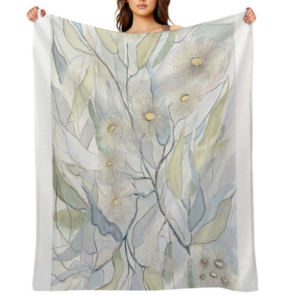 Soft Gentle Gum Leaves And Flowers Throw Blanket