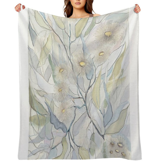 Soft Gentle Gum Leaves And Flowers Throw Blanket