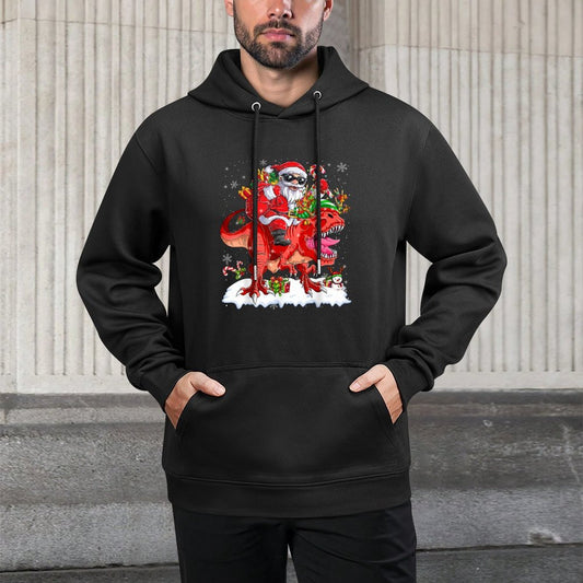 Santa Riding Dinosaur T Rex Christmas Kids Boys Men Xmas Casual Wear Hoodie