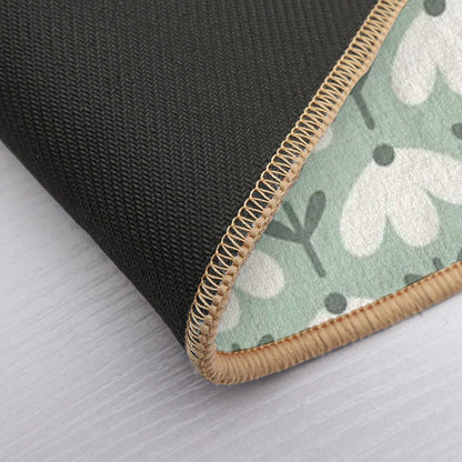 Bold Petal Flowers – Sage Green & Cream – Retro Playful Floral  Fade-Resistant Bath Mat