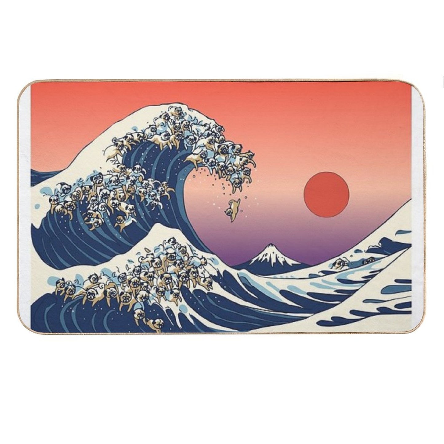 The Great Wave of Pug Bath Mat