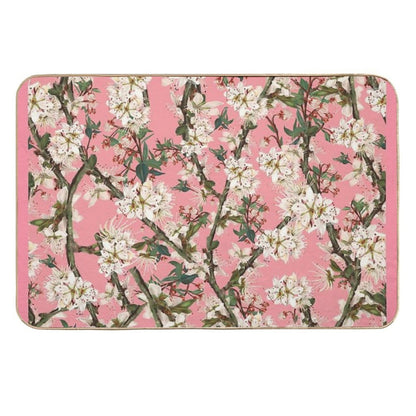 Cherry Blossom On Bright Pink Feminine Print  Fade-Resistant Bath Mat