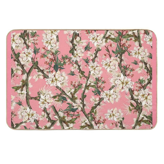 Cherry Blossom On Bright Pink Feminine Print  Fade-Resistant Bath Mat