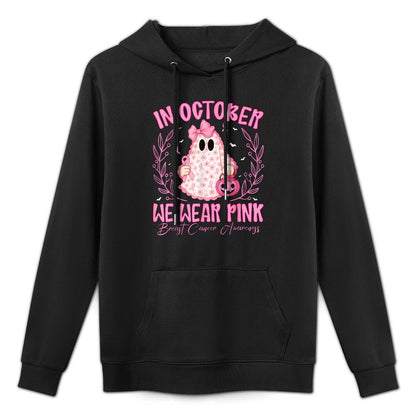 Breast Cancer In October We Wear Pink Ghost Halloween Breathable Fabric Hoodie