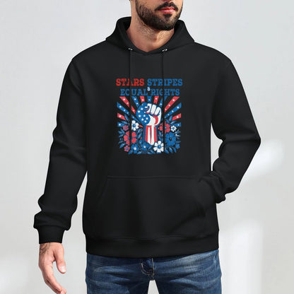 Stars Stripes And Equal Rights 4th July Patriotic Activist Medium-Weight Fabric Hoodie