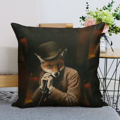 Edwardian Gentleman Fox Linen Throw Pillow Cover