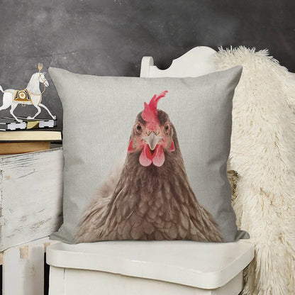 Chicken - Colorful Linen Throw Pillow Cover