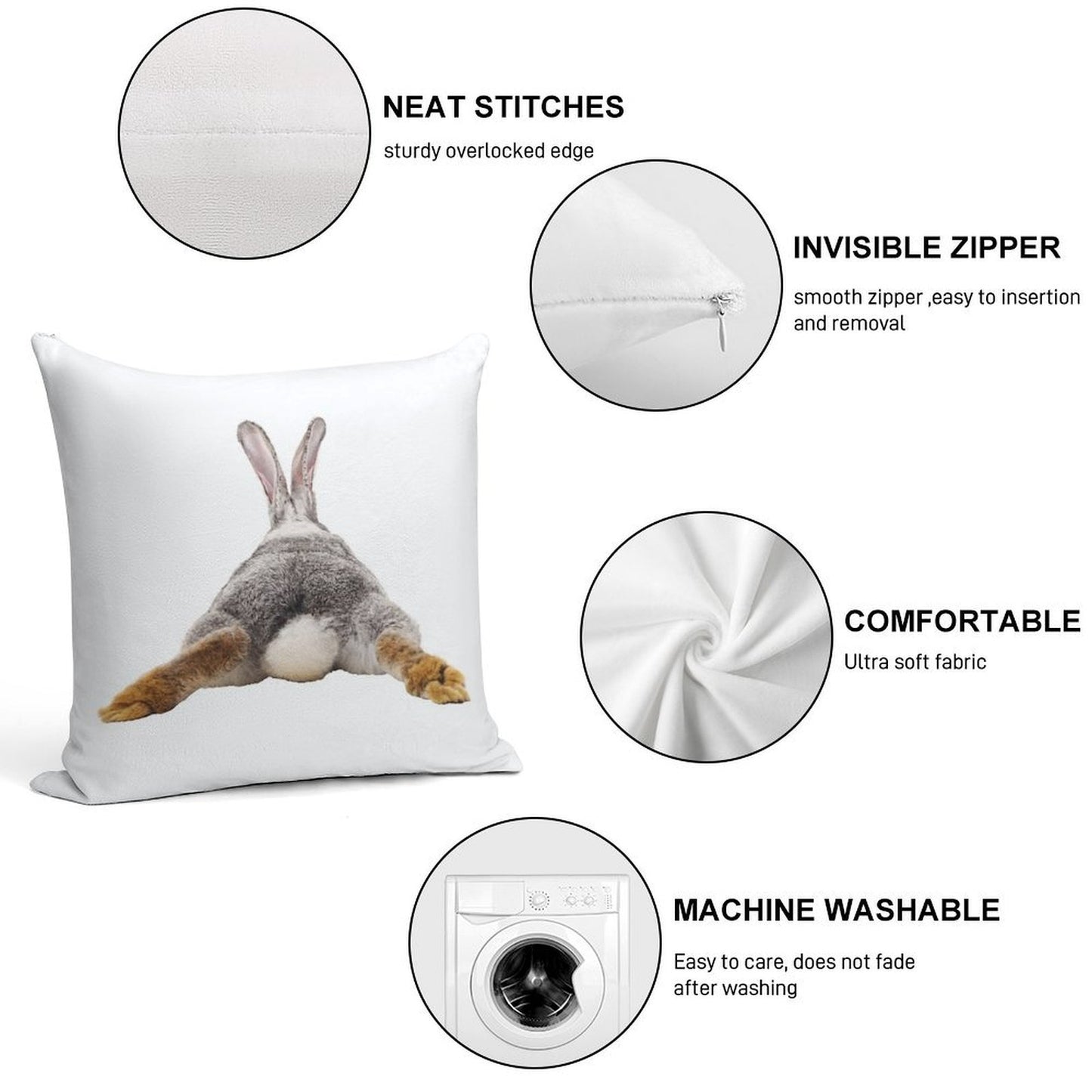 Cute Bunny Rabbit Tail Butt Image Picture Soft Bedroom Essential Throw Pillow
