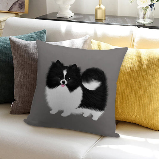 Black And White Parti Pomeranian  Cute Black And White Fluffy Dog Soft Luxury Feel Throw Pillow