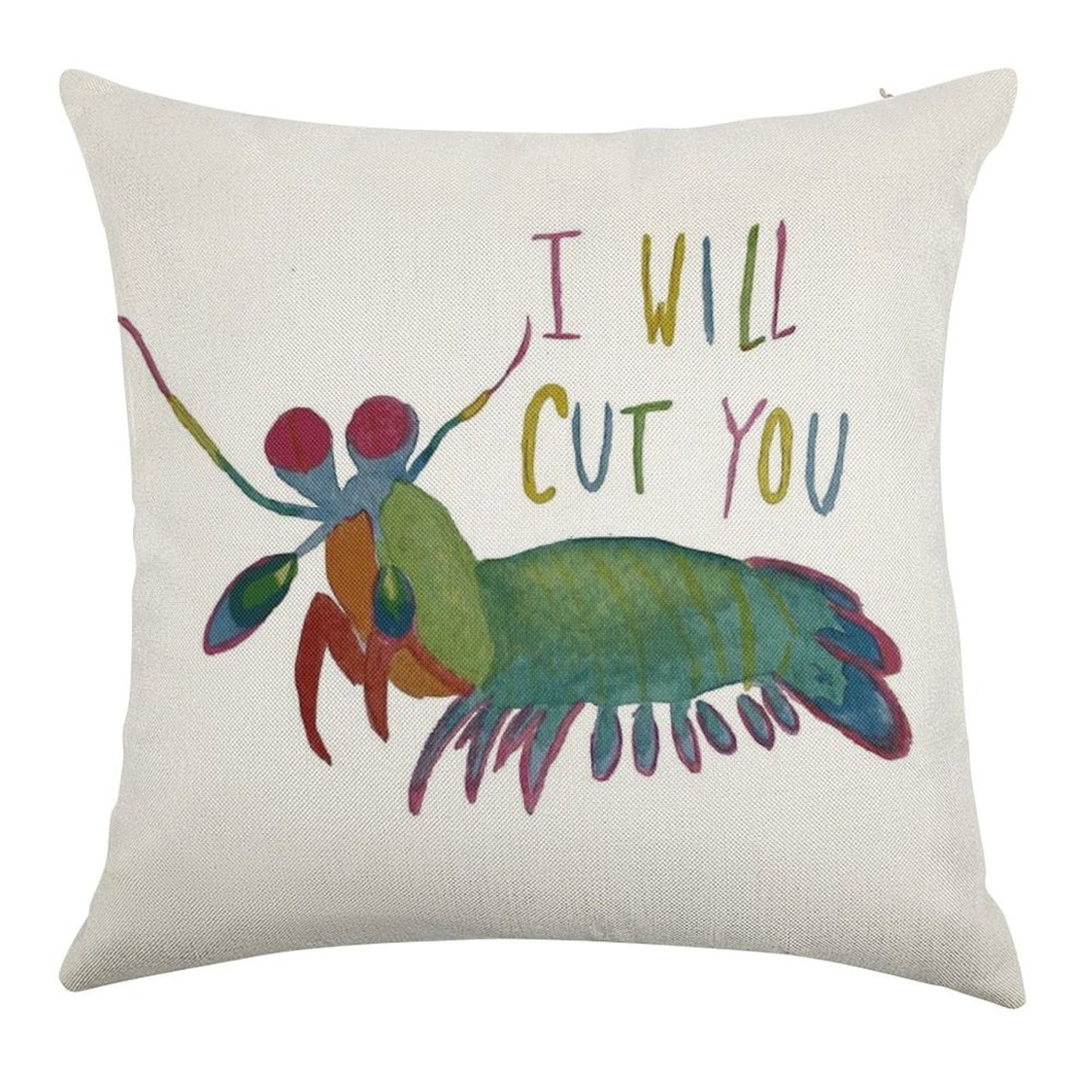 Mantis Shrimp Threat Linen Throw Pillow Cover