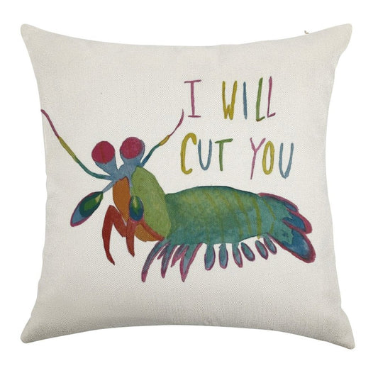 Mantis Shrimp Threat Linen Throw Pillow Cover