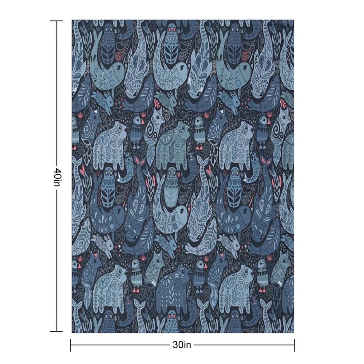 Arctic Animals. Narwhal, Polar Bear, Whale, Puffin, Owl, Fox, Bunny, Seal. Throw Blanket