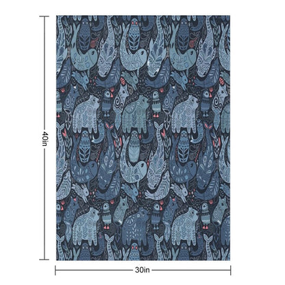 Arctic Animals. Narwhal, Polar Bear, Whale, Puffin, Owl, Fox, Bunny, Seal. Throw Blanket