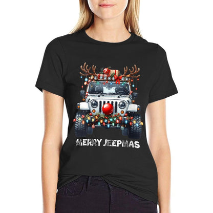 Womens Merry Jeepmas Ugly Light Reindeer Christmas  Lightweight T-Shirt