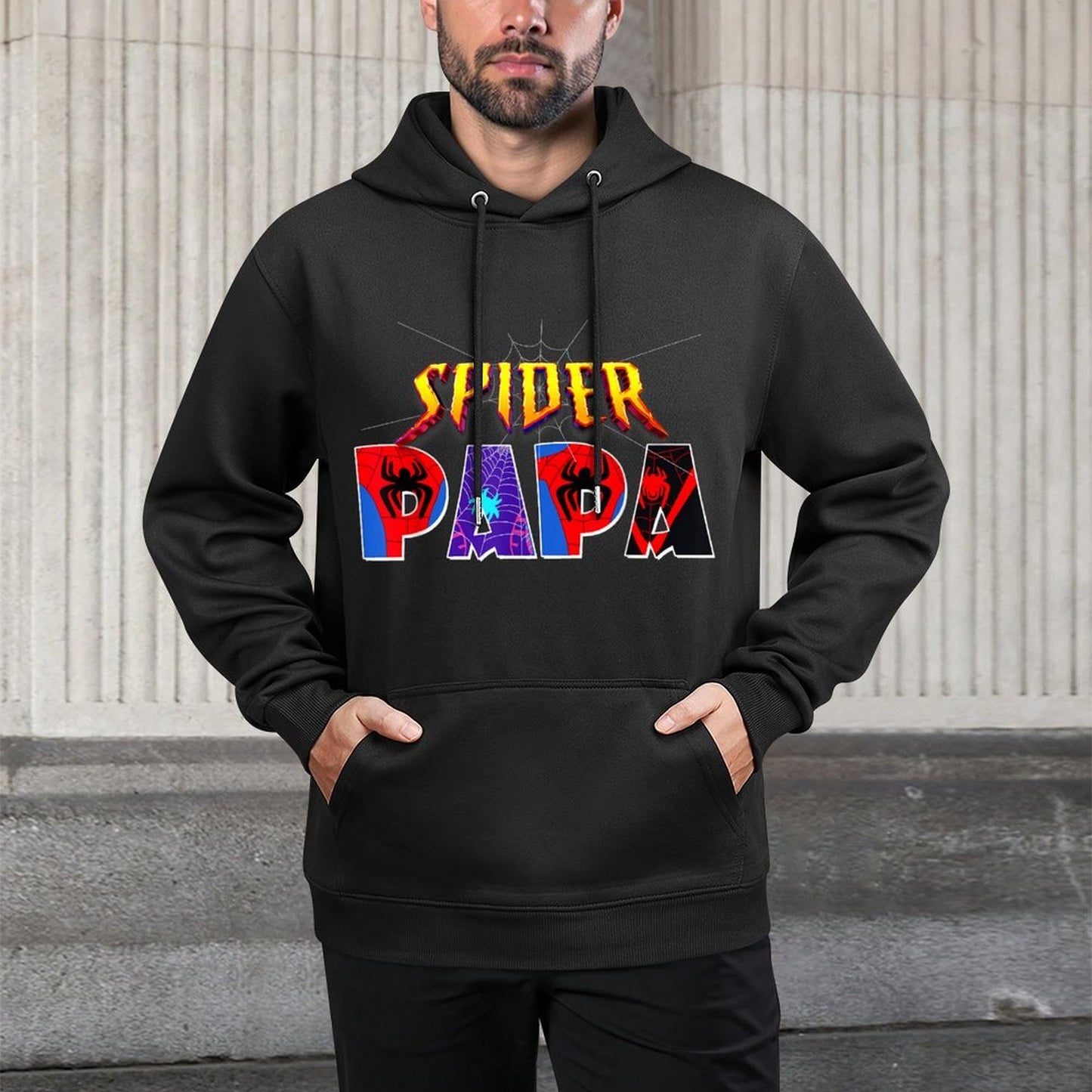 Spider PAPA Birthday Fathers Day Halloween Costume Pjs Kangaroo Pocket Hoodie