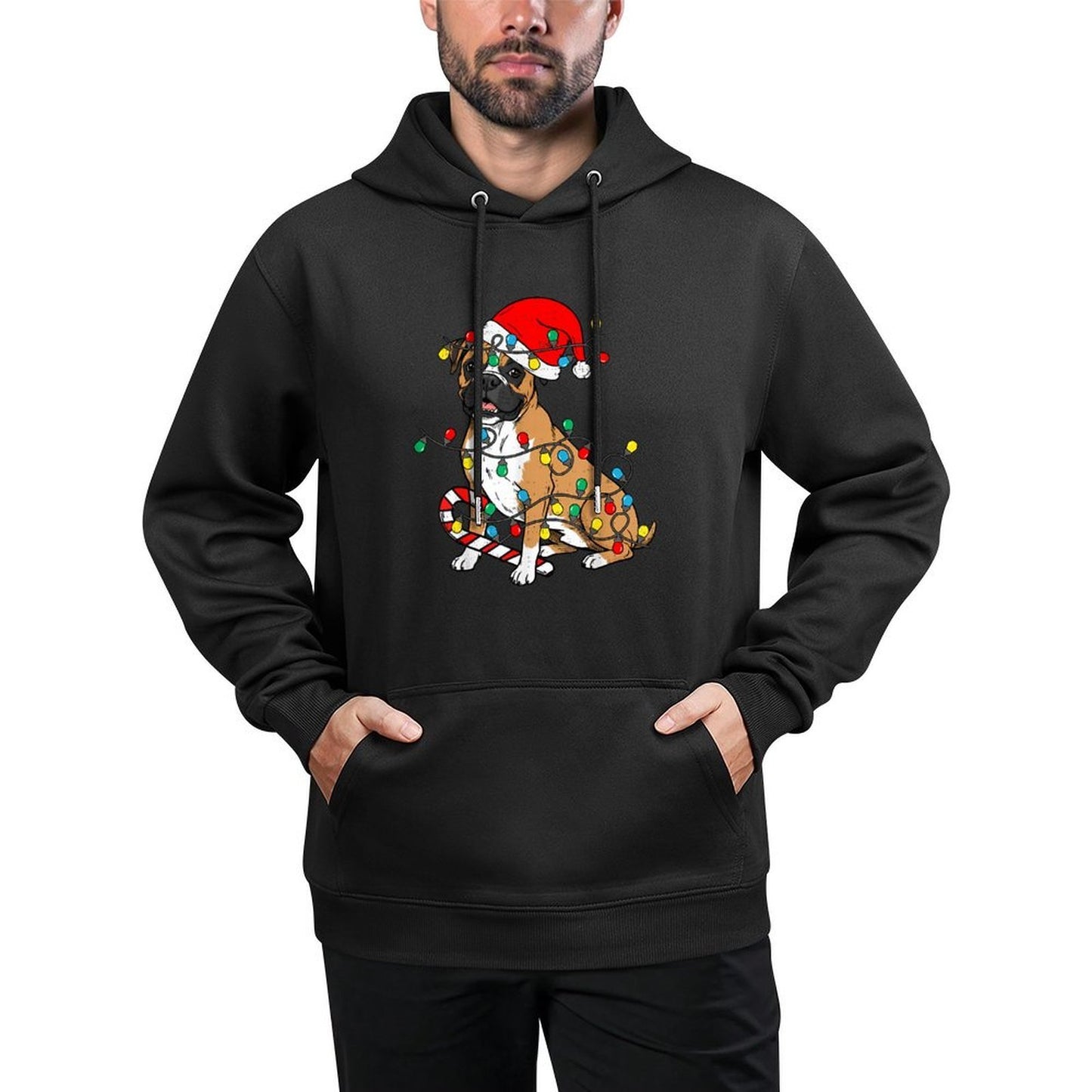 Boxer Dog Christmas Lights Pajama Santa Xmas Pet Dog Lover Casual Wear Hoodie