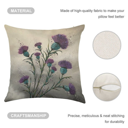 Scottish Traditional Purple Thistle Linen Throw Pillow Cover