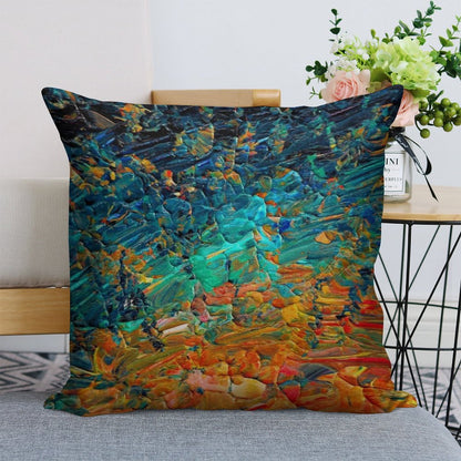 ETERNAL TIDE 2 Bold Rainbow Colorful Deep BlueTurquoise Aqua Orange Yellow Ombre Waves Abstract Acrylic Painting Linen Throw Pillow Cover