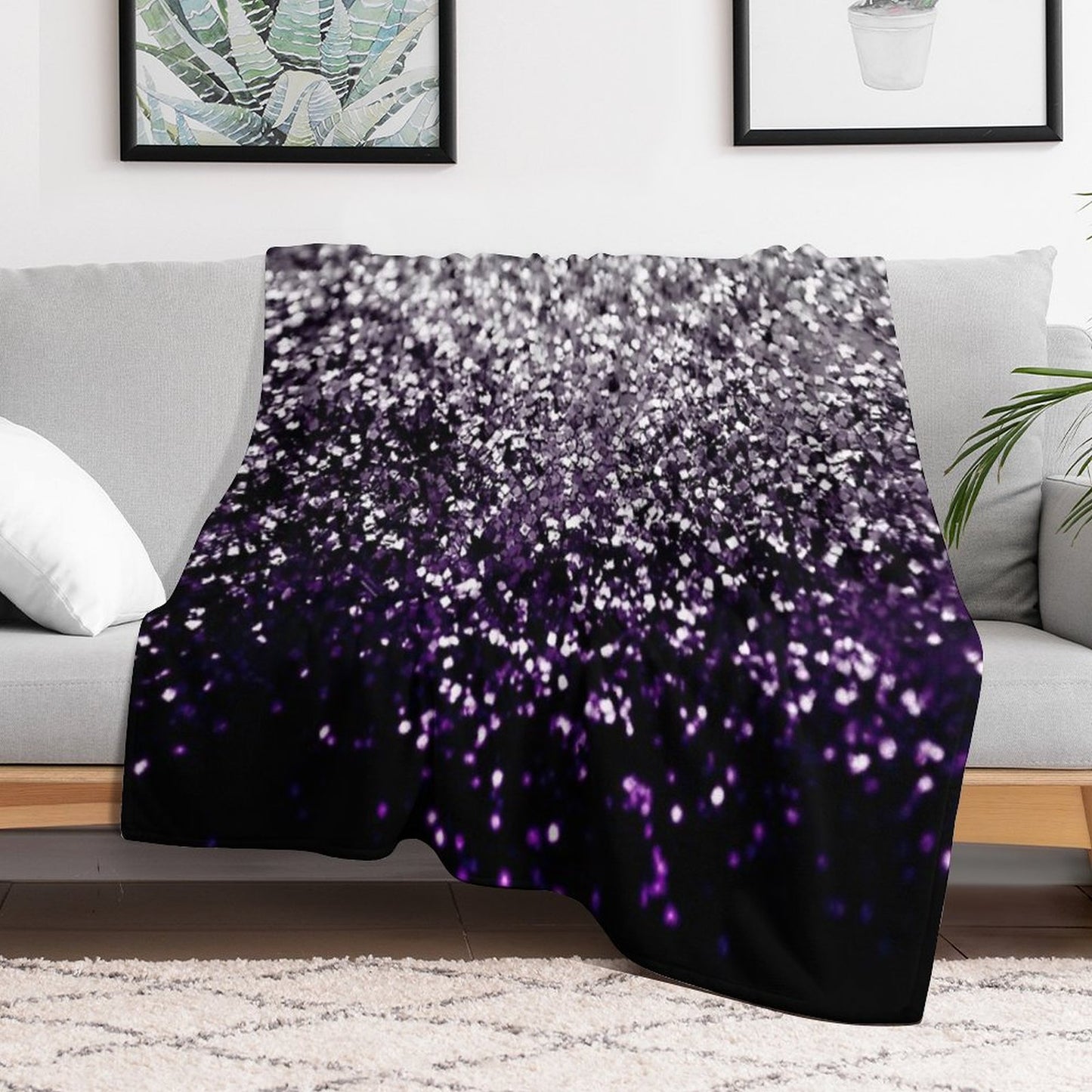 Dark Night Purple Black Silver Glam #1 (Photo of Glitter Only - Not Reflective) Throw Blanket