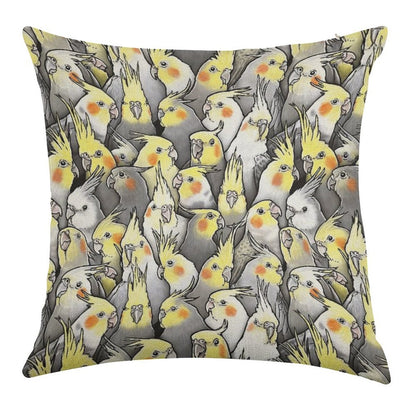 Cockatiels Galore Linen Throw Pillow Cover