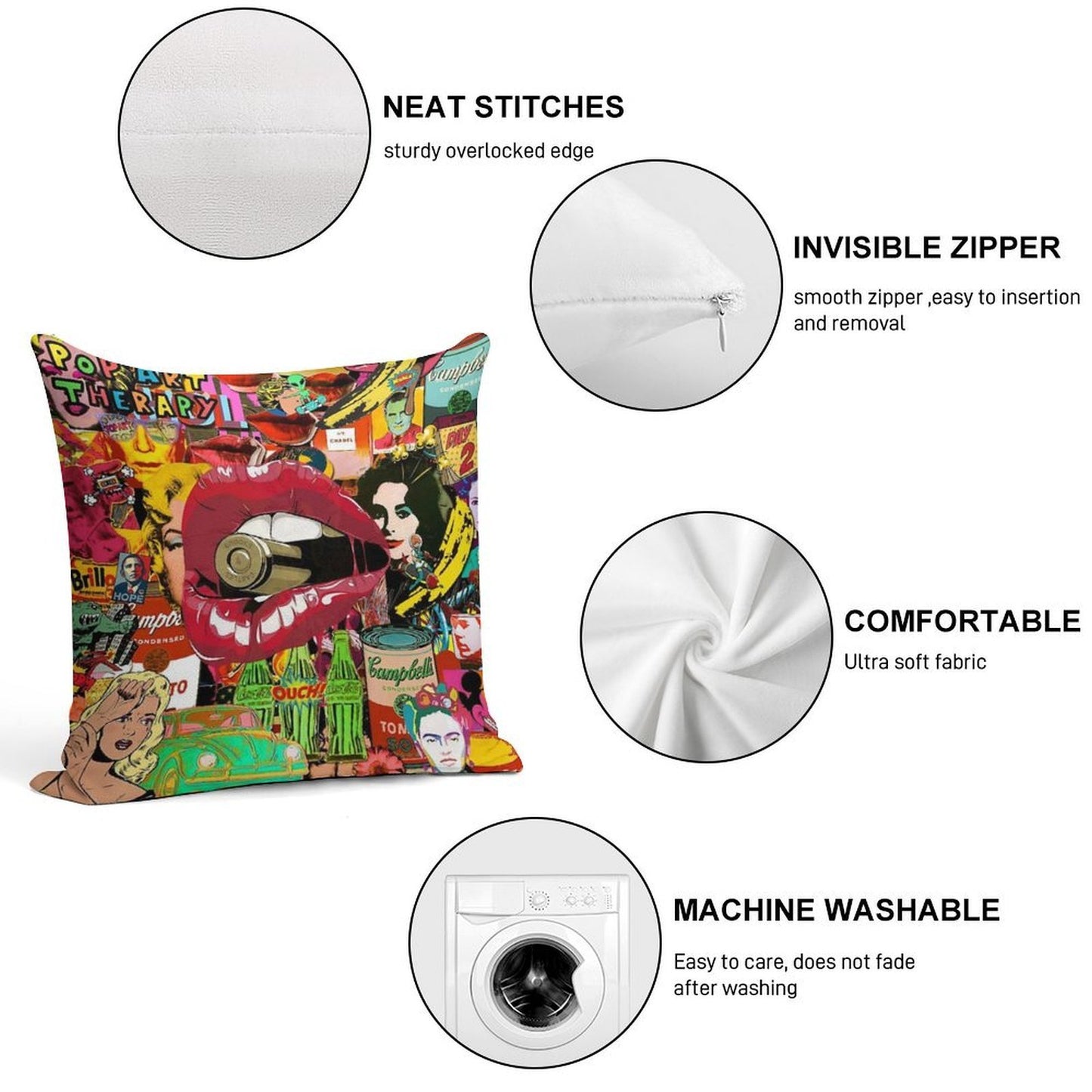 Pop Art Therapy Soft Easy Maintenance Throw Pillow