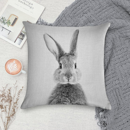 Rabbit - Black & White Soft Fade-Resistant Throw Pillow