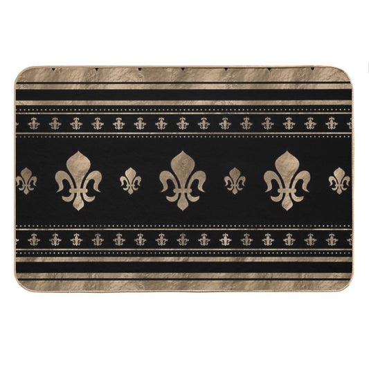 Fleur-de-lis Luxury Ornament - Black And Gold Bath Mat