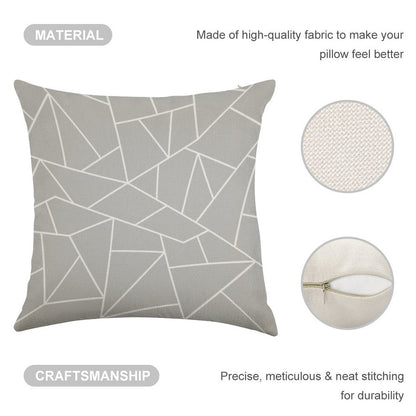 White Mosaic Lines On Silver Gray Linen Throw Pillow Cover