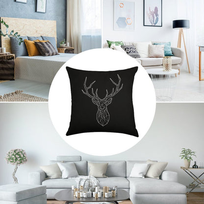 Geometric Stag - BLACK Linen Throw Pillow Cover